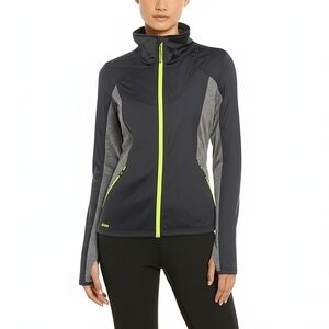 ASICS Running Jacket XS Gray‎ Colorblock Neon Accent Full Zip Running Jogging